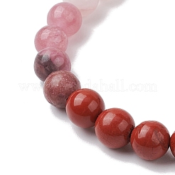 Braccialetti elastici con perline rotonde in quarzo rosa naturale e pietre preziose miste per le donne&nbsp;BJEW-JB11056-02
