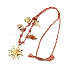 Colliers réglables en polyester avec pendentif en acier inoxydable 304 et coquillage naturel galvanisé pour femmes&nbsp;NJEW-F348-01D-G