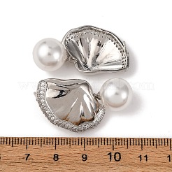 Orecchini a bottone in ottone con micro pavé di zirconi cubici trasparenti a forma di foglia&nbsp;EJEW-H165-03A-P