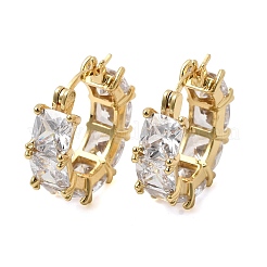 Orecchini a cerchio in ottone quadrato con micro pavé di zirconi cubici trasparenti&nbsp;EJEW-H108-07G