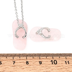 Colgante de chanclas de aleación de cuarzo rosa natural con cadena de cable de acero inoxidable 304&nbsp;GG-CBAFD22-01B-02