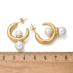 Halbcreolen-Ohrstecker aus 304er Edelstahl und ABS-Kunststoff mit Kunstperlen&nbsp;EJEW-S253-19G