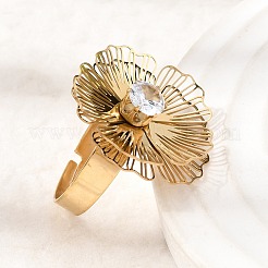 Bagues manchettes ajustables en acier inoxydable 201 serties d'un zircon cubique unique&nbsp;RJEW-K318-02C-G