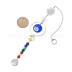 Chakra-Perlen aus natürlichem und synthetischem Gamstone und hängende Ornamente aus Glas mit bösem Blick&nbsp;HJEW-JM02042