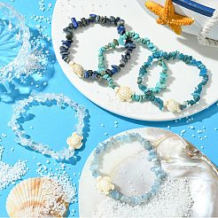 5 stücke 5 arten natürliche quarz kristall & lapis lazuli & apatit & aquamarin & synthetische türkis chip perlen stretch armband sets&nbsp;BJEW-JB10840