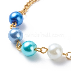 Bracciale a maglie in perle di vetro con catene a maglie in acciaio inossidabile 304 per donna&nbsp;BJEW-JB08708