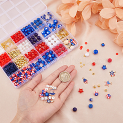 Pulsera elástica de cuentas acrílicas del Día de la Independencia con dijes de esmalte de aleación&nbsp;DIY-FH0006-72