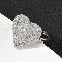 Anelli polsino in ottone con micro pavé di zirconi cubici a forma di cuore per donna&nbsp;RJEW-A069-12P-02