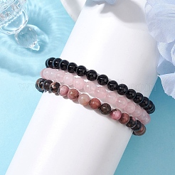 3 pulsera elástica con cuentas redondas de piedra mixta natural de 3 estilos.&nbsp;BJEW-JB10178-01