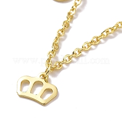 Bracciale con ciondoli a forma di corona e cuore in acciaio inossidabile 201 con catene in acciaio inossidabile 304 per donna&nbsp;BJEW-C019-24G