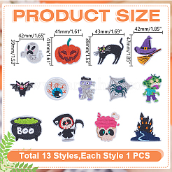 13 Stück Halloween-Patches aus computergesteuertem Polyester-Stickstoff zum Aufbügeln/Aufnähen&nbsp;PATC-WH0002-103