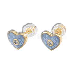 Boucles d'oreilles en coquillage naturel et cœur en émail avec zircone cubique&nbsp;EJEW-N011-79C
