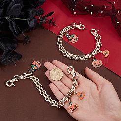 2 pièces halloween thème alliage émail citrouille jack-o'-lanterne et chapeau de sorcière charme sac à main rallonges de sangle&nbsp;AJEW-PH0004-99