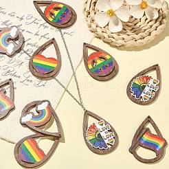 40 pièces 5 styles arc-en-ciel imprimés gros pendentifs en bois de tremble&nbsp;WOOD-CJ0001-69