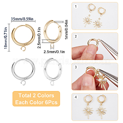 12 pieza de aro de acero inoxidable 201 de 2 colores para pendientes&nbsp;STAS-SC0004-68