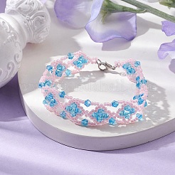 Perline rotonde toho intrecciate e braccialetti con fiori in vetro da donna&nbsp;BJEW-MZ00064