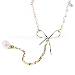 Colliers en alliage avec pendentif nœud papillon et pompon en plastique et perles d'imitation pour femmes&nbsp;FS-WGA15AC-01