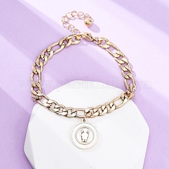 304 Edelstahl flach rund mit Mädchen Charm Armbänder&nbsp;BJEW-A036-13G-01