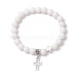 Bracelets extensibles en perles rondes de jade naturel de Malaisie&nbsp;BJEW-JB11599-02
