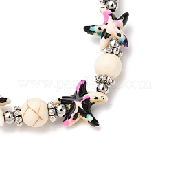 Bracciali elastici con perline sintetiche turchesi a forma di stella marina e perline in ottone&nbsp;BJEW-JB12408-01