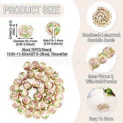 1 hebra de cuentas redondas con flores interiores de lampwork hechas a mano&nbsp;LAMP-TA0002-72I