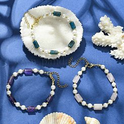 Set di braccialetti da donna con 3 braccialetti con perline di perle e pietre naturali miste in stile 3 e 7-5/8 pezzi&nbsp;BJEW-TA00357