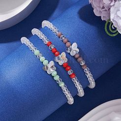 3 set di braccialetti elastici con perline di vetro placcate elettroliticamente per donna&nbsp;BJEW-JB11397