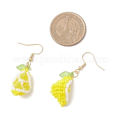 Boucles d'oreilles pendantes en perles de verre faites à la main avec du citron&nbsp;EJEW-MZ00540-03