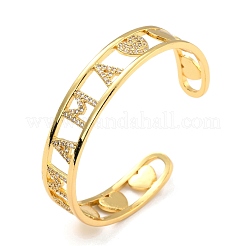 Bracelet manchette en zircon cubique évidé avec cœur de maman&nbsp;BJEW-I298-04G
