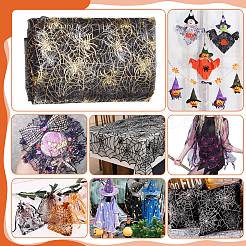 Polyester-Gazestoff mit Halloween-Spinne und Spinnennetz&nbsp;AJEW-WH0314-677A