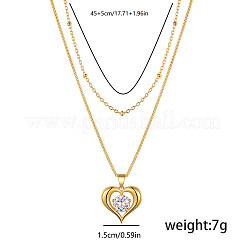 Elegante doppellagige Halsketten aus Messing mit klarem Zirkonia-Anhänger und hohlem Herz für den Alltag&nbsp;BA4915