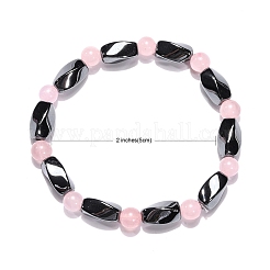 Pulseras elásticas redondas de cuarzo rosa natural&nbsp;BJEW-G072-3