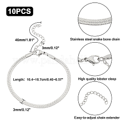 10 Stück 3 mm 304 Edelstahl flaches Schlangenkuppel-Fischgräten-Kettengliedarmband für Männer und Frauen&nbsp;BJEW-UN0001-27