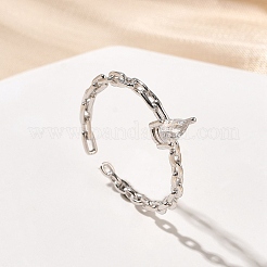 925 bague ouverte en argent sterling avec pavé de zircones cubiques&nbsp;RJEW-R016-01P-01