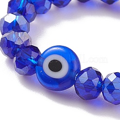 Lampwork Evil Eye & Bague extensible en perles de verre pour femme&nbsp;RJEW-JR00483-01