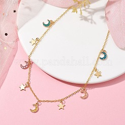 Lätzchen-Halsketten mit Mond- und Stern-Legierungs-Emaille-Charms&nbsp;NJEW-JN04577