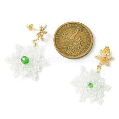 Pendientes colgantes trenzados con semillas de vidrio y copos de nieve navideños&nbsp;EJEW-MZ00233