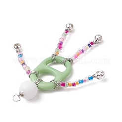 Natürliche weiße Jade & Acryl & Glas Saatperlen Perlen menschliche große Anhänger&nbsp;PALLOY-JF03500