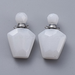 Pendentifs de bouteille de parfum ouvrants en jade blanc naturel à facettes&nbsp;G-E564-09A-P