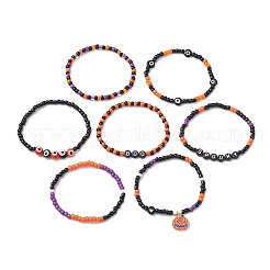 7 stücke 7 stile bösen blick & wort glas & murano perlen stretch armband sets&nbsp;BJEW-JB10447