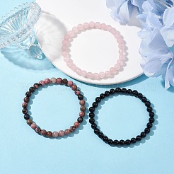 3 pulsera elástica con cuentas redondas de piedra mixta natural de 3 estilos.&nbsp;BJEW-JB10178-01