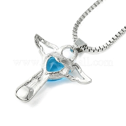 Fée zircone cubique avec collier pendentif coeur avec chaînes de boîte&nbsp;NJEW-C004-01A