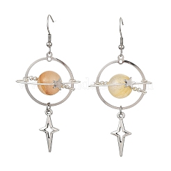 Boucles d'oreilles pendantes en quartz hématite jaune naturel et alliage&nbsp;EJEW-TA00818-02