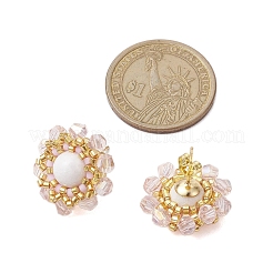 Blumen-Glasperlenohrstecker mit natürlicher Mashan-Jade für Frauen&nbsp;EJEW-MZ00208-02