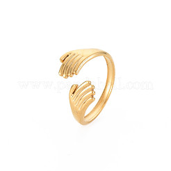 Anillo de puño abierto con doble abrazo de acero inoxidable 304 con revestimiento iónico (IP) para mujer&nbsp;X-RJEW-S405-199G