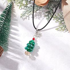 2 stücke 2 arten galvanisieren glas perlen dunkel cyan weihnachtsbaum & legierung stern anhänger schwarz gewachste baumwollkordel halsketten&nbsp;NJEW-MZ00123