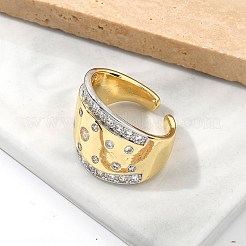 Bagues de manchette en laiton avec micro pavé de zircone cubique transparente pour femmes&nbsp;RJEW-U041-23G