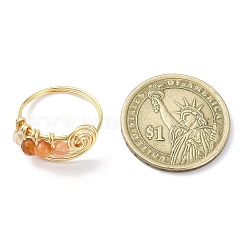 Anello da dito con perline rotonde di corniola naturale&nbsp;RJEW-TA00103-01