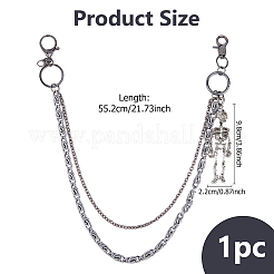 1 Stück doppellagige Ketten mit Skelett-Anhänger aus Legierung für Jeanshosen&nbsp;AJEW-DC0002-13