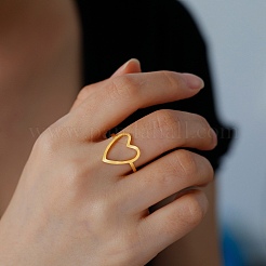 Anello polsino aperto in acciaio inossidabile 304 con cuore cavo per donna&nbsp;LS-RJEW-E073-07G